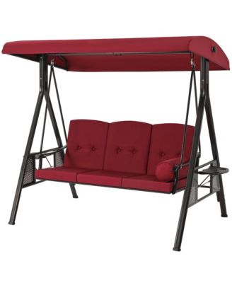 3-Person Metal Patio Swing with Removable Cushion & Cup Holder Patio Swing Outdoor Porch Swing Chair for Adults for Garden Backyard Deck