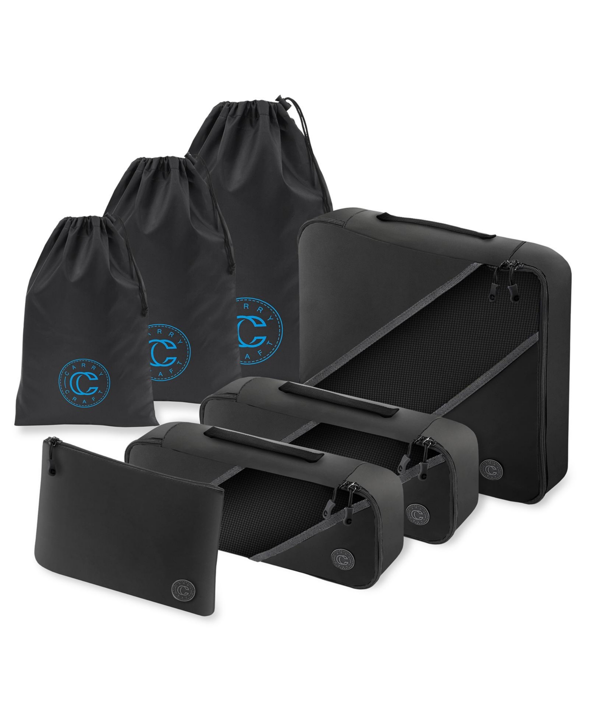 7 Piece Packing Travel Organizer Cube Set for Luggage with Laundry and Shoe Bags - Black - Black