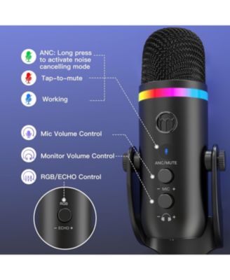 USB Microphone for iPhone,Noise Cancellation Condenser mic with Touch Mute,Gain,Echo,Monitoring,RGB for iPad,PC,Podcast,Streaming,Twitch