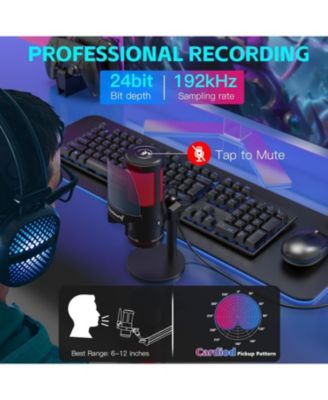 USB Microphone for iPhone, iPad, PC, RGB Gaming Mic with Metal Body, Mute, Pop Filter, Gain for Podcasting, Streaming, YouTube, Voice Over