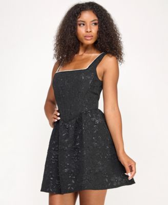 Juniors' Metallic Jacquard Fit & Flare Dress