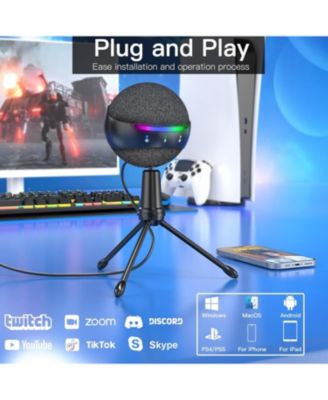 Microphone for iPhone,USB mic for PC gaming,Phone,Touch Mute,Active Noise Cancel microphones with Echo/RGB/Volume Gain,Real Time Monitor