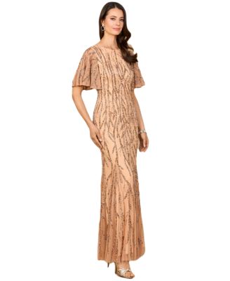 Beaded Gown with Flutter Sleeves