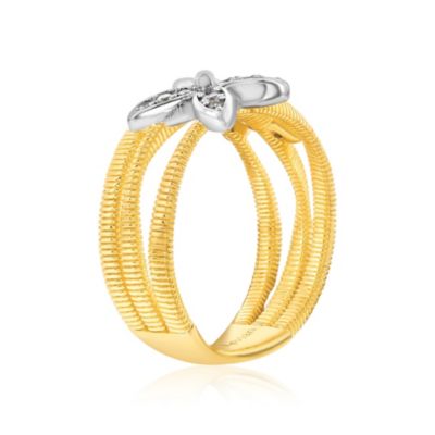 Suzy Levian Golden Helix Sterling Silver Cubic Zirconia Coil Three Row Double Flower Ring