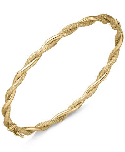 Italian Gold Twist-Style Hinged Bangle Bracelet in 14k Gold - Bracelets ...