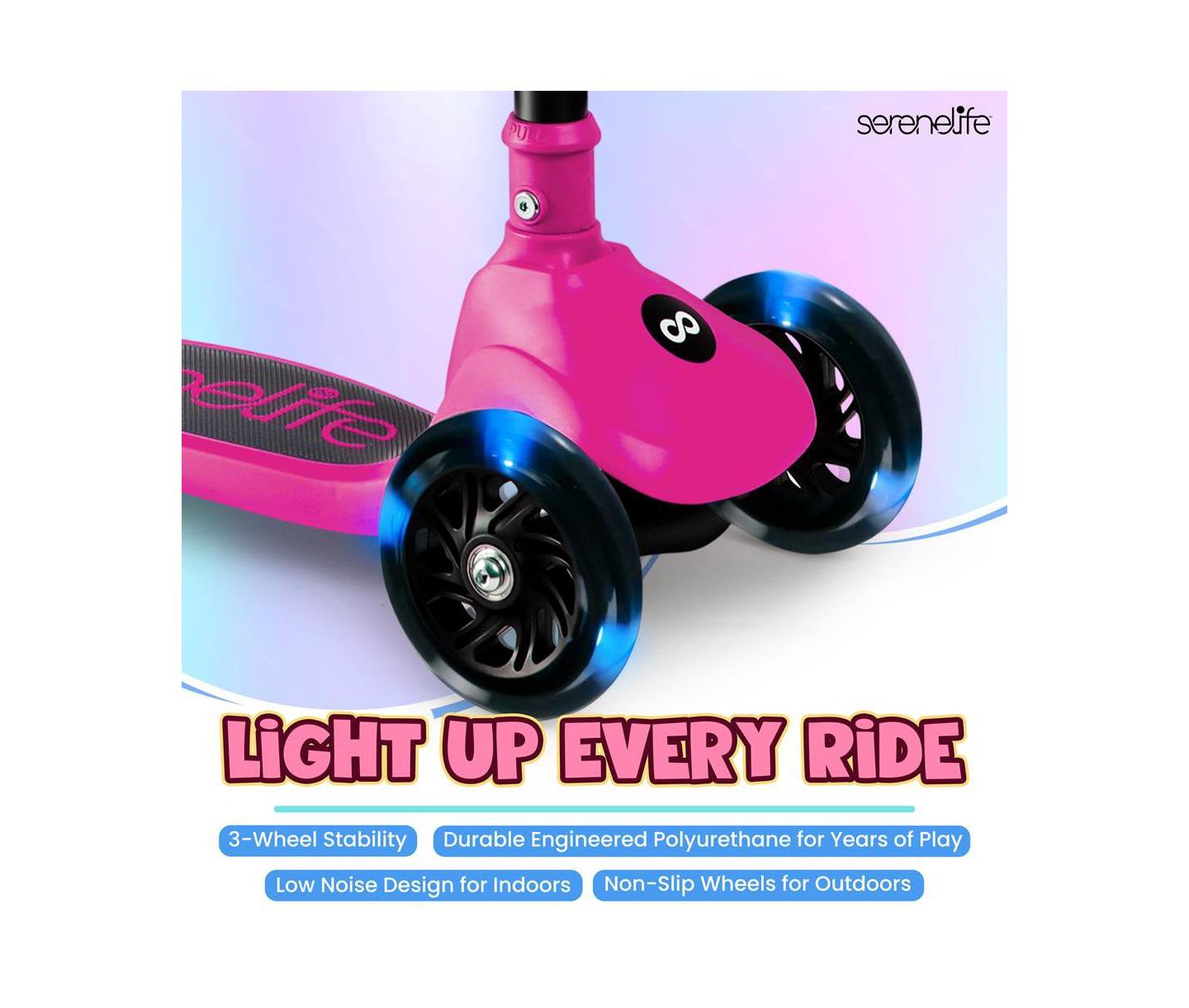 Детская игрушка SereneLife 3-Wheel Foldable Kids Scooter with LED Wheel Lights, Ages 2+, цвет: Розовый — фото 5