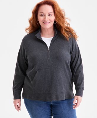 Plus Size Waffle-Knit Half-Zip Top