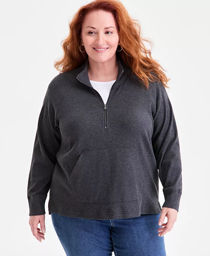 Plus Size Waffle-Knit Half-Zip Top - thumbnail 9