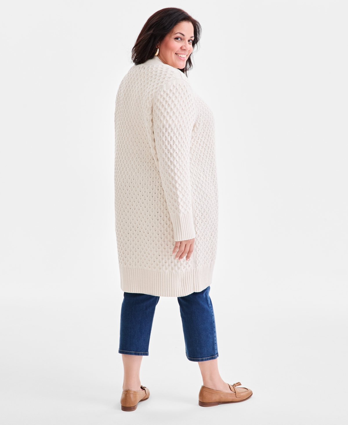 Style & Co Plus Size Open-front Longline Cardigan Sweater, Macy's Exclusive In White