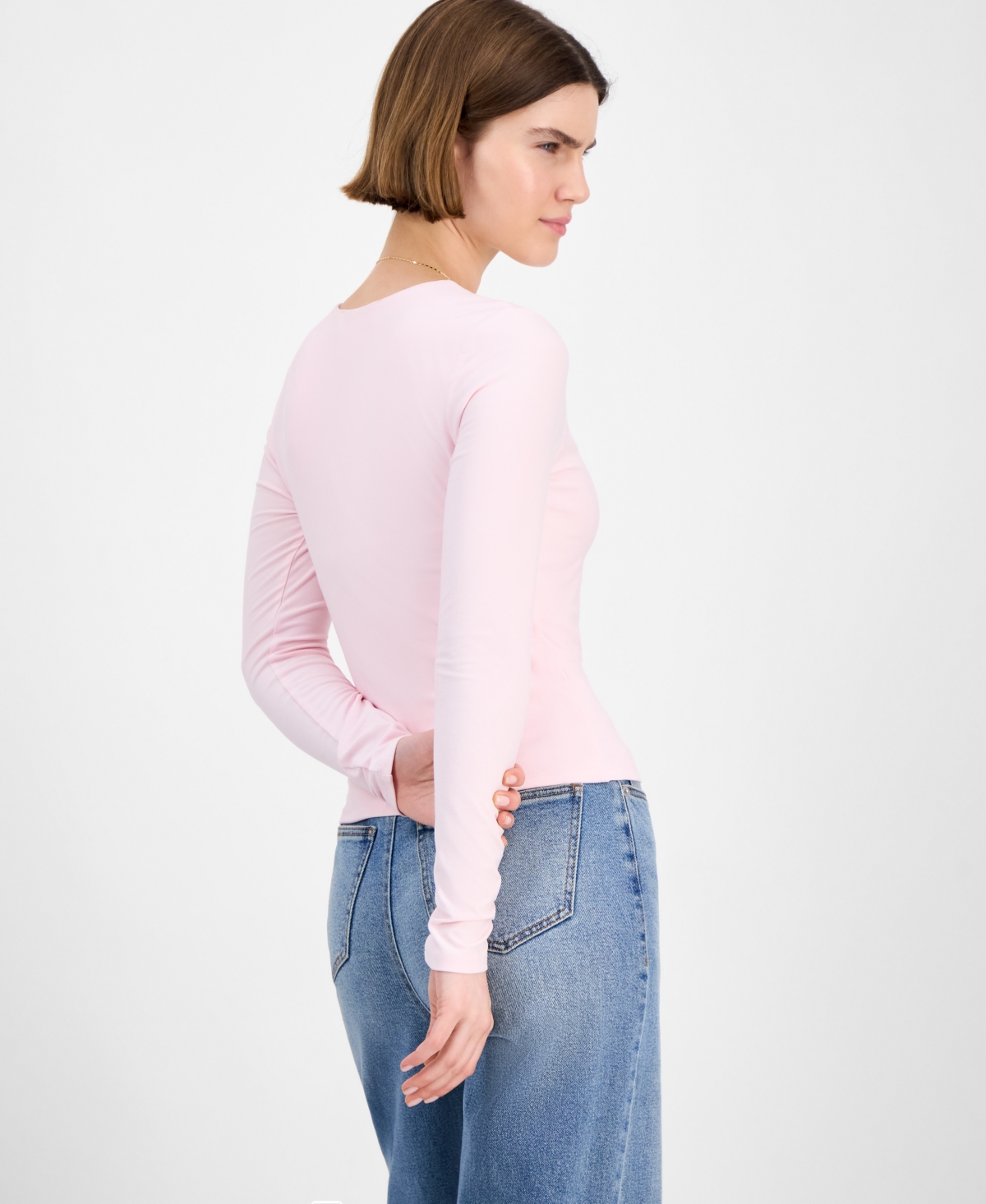 Hippie Rose Juniors' Crewneck Long-sleeve Top In Pink