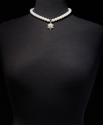 Silver-Tone Imitation Pearl Snowflake Pendant Necklace, 17-1/2" + 2" extender