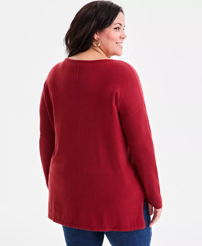 Plus Size Knit Seam-Front Tunic Top - thumbnail 2