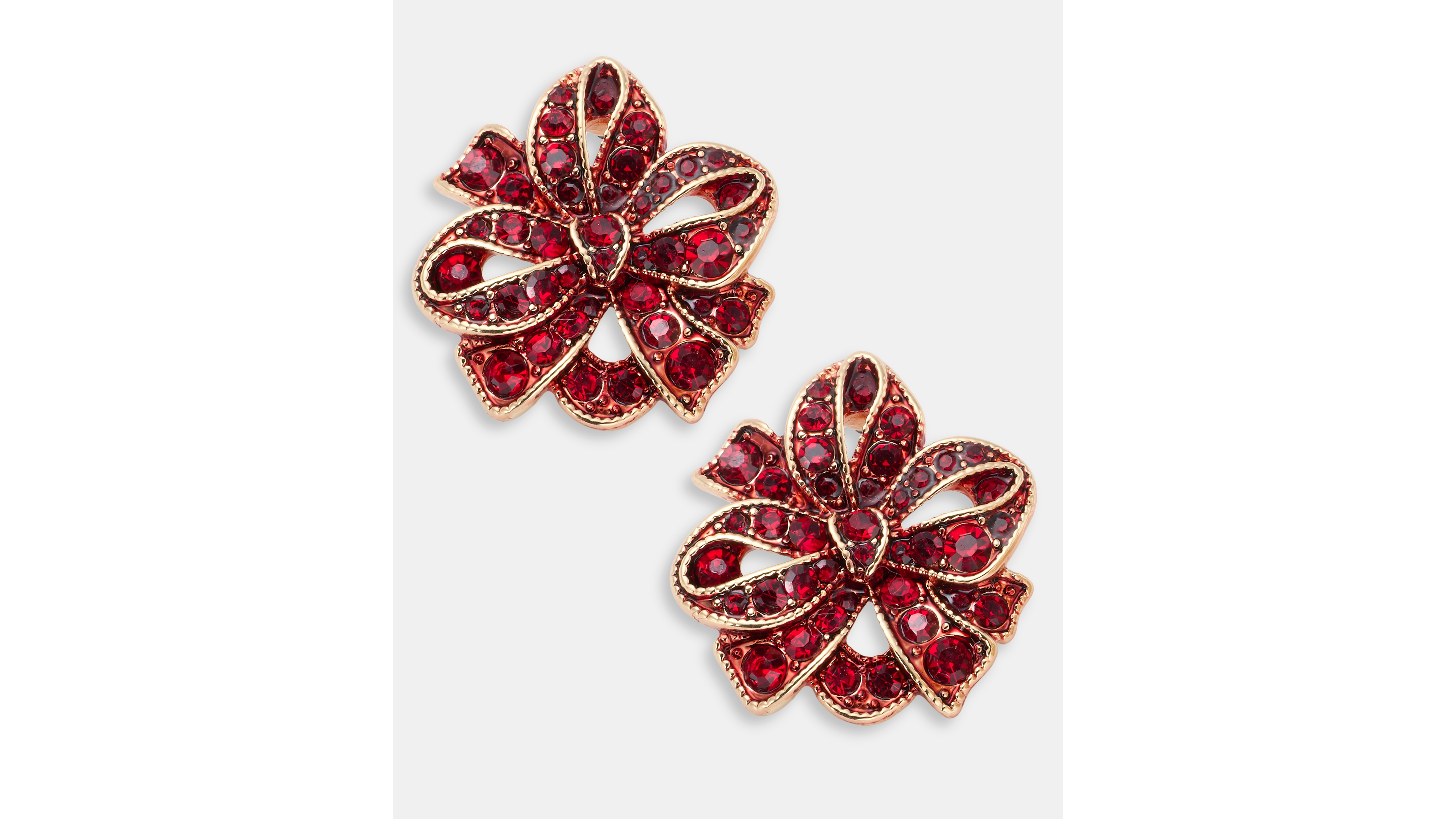 Gold-Tone Red Bow Button Earrings