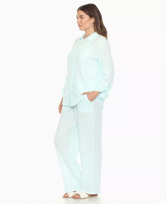 Women's Long Sleeve Button Down Cotton Gauze Set - thumbnail 3