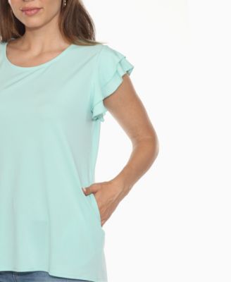 Women's Ruffle Sleeve Solid Top