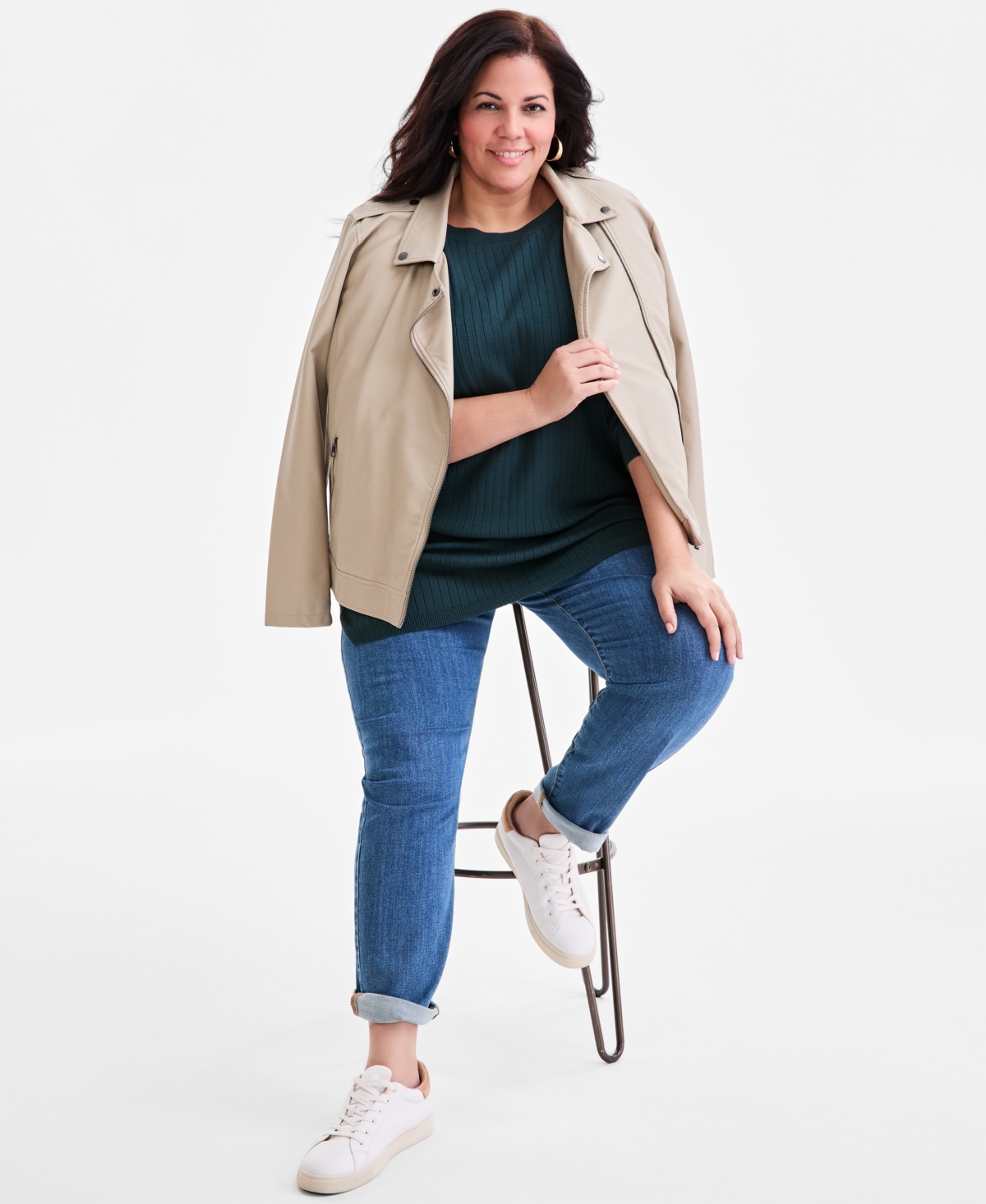 Style & Co Plus Size Solid Long-sleeve Sweater, Macy's Exclusive In Green