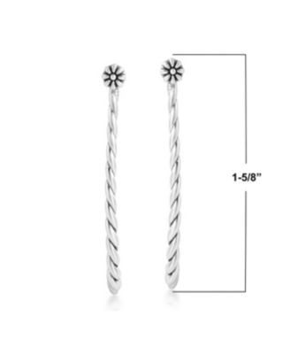 American West Jewelry Sterling Elongated Oval Rope Textured Hoop Earrings