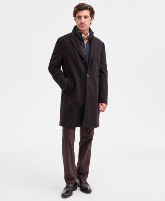 Ted by Ted Baker - Men's Classic-Fit Brown Navy Houndstooth Check Overcoat