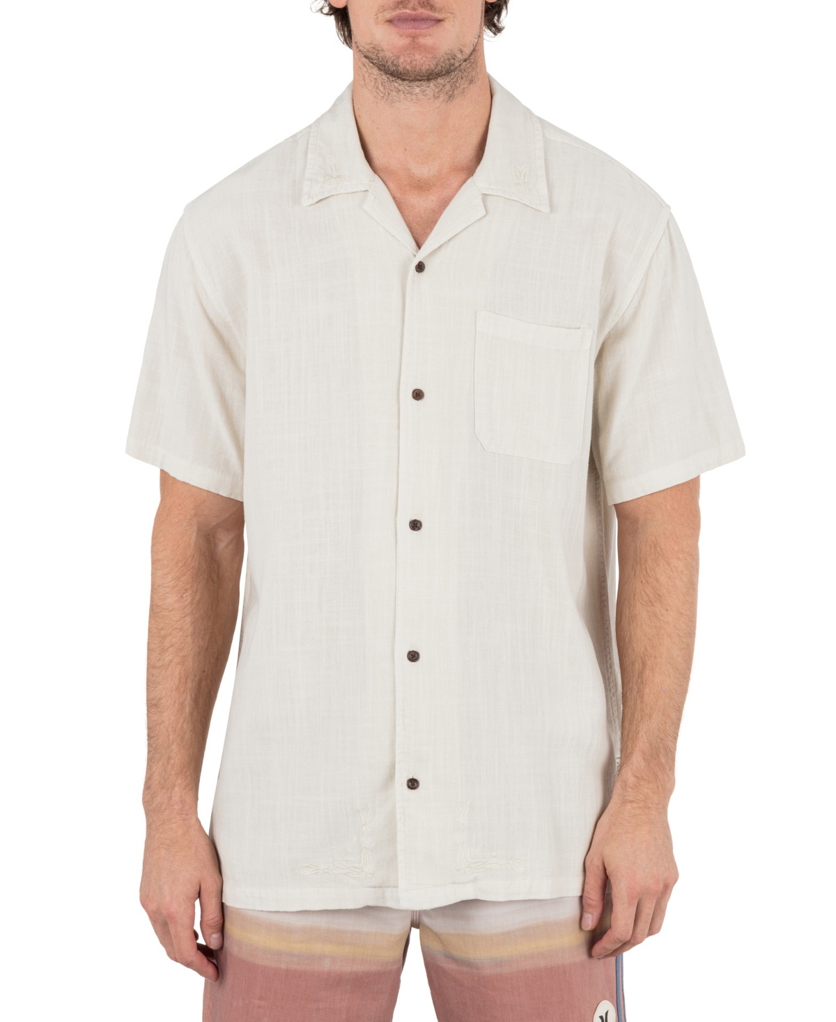 Men's Laguna Camp Embroidered Short Sleeve Shirt - Bone
