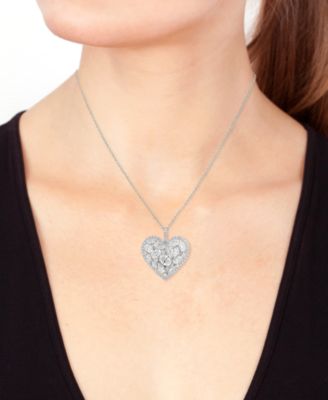 EFFY&reg; Lab Grown Diamond Mixed-Cut Heart Cluster Pendant Necklace (2-5/8 ct. t.w.) in 14k White Gold, 18" + 1" extender