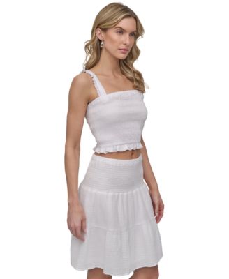 Women's Cotton Smocked Square-Neck Cropped Top