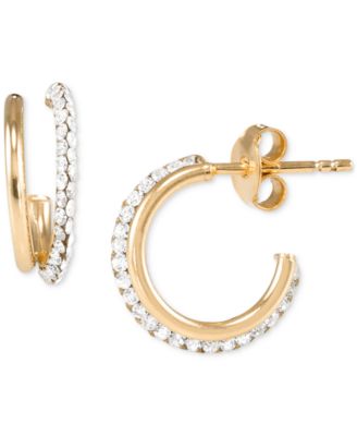 Crystal C-Shape Hoop Earrings in 10k Yellow Gold