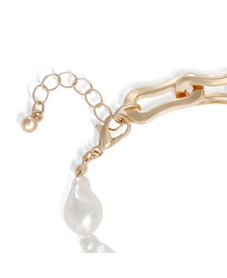 Gold-Tone Link and Pearl Bracelet