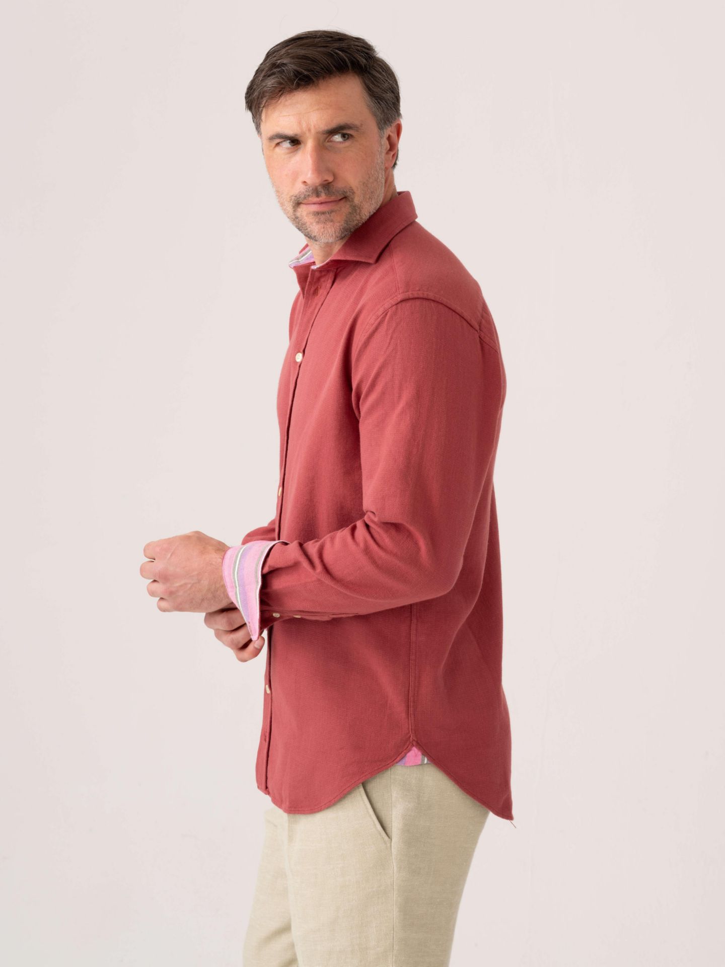 Мужская рубашка Koy Clothing Brushed Cotton Long Sleeve, цвет: Коралловый — фото 5