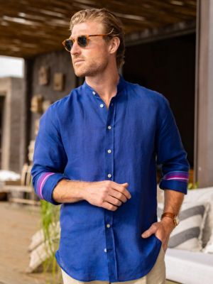 Men's Linen Grandfather Collar Shirt