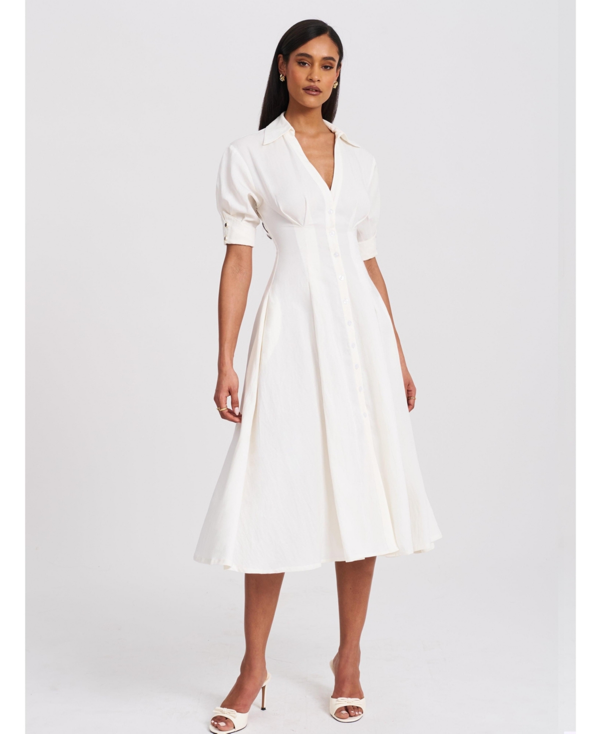Women's Palina Lyocell Pleated Midi Preppy Shirt Dress - White