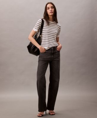 Women's Short-Sleeve Striped Sweater