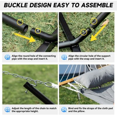 Double Hammock with Stand, 2 Person Cotton Rope Hammock with Removable Polyester Pad, 500LBS Capacity.