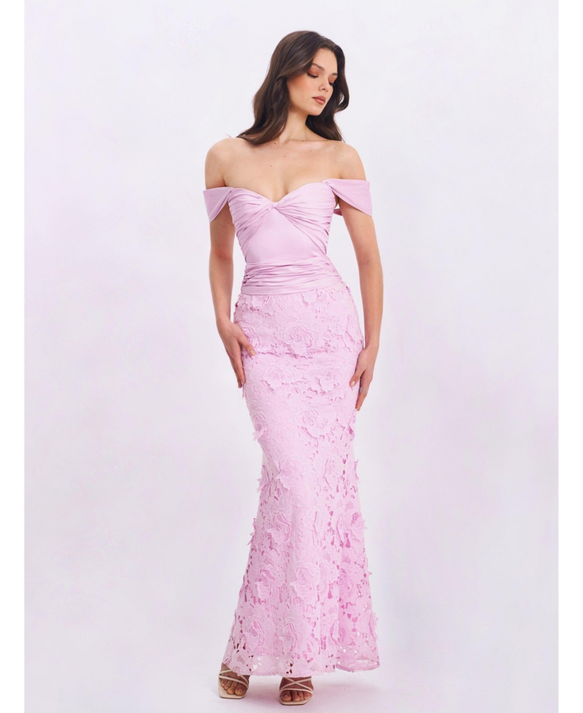 Women's Dahlia Pink Floral Lace Mermaid Gown - Pink