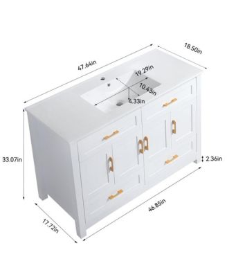 48" White Vanity with Ceramic Sink Combo, 4 Soft-Close Doors & 4 Drawers, Elegant Storage Unit