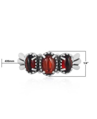 Sterling Silver Garnet 3-Stone Fan Ring, Size 7
