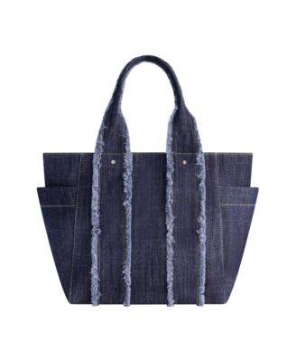 Frayed Handle Solid Denim Tote