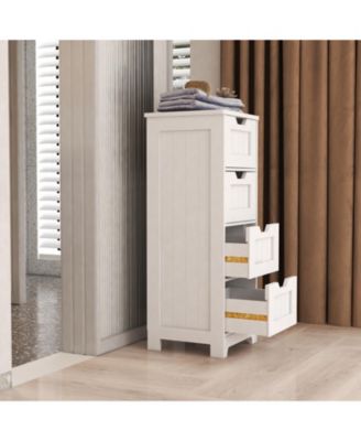 White Freestanding Storage Cabinet with 4 Drawers, Ideal for Bathroom, Kitchen & Living Room Organization
