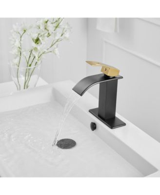 Waterfall Single Handle Single Hole Low-Arc Drip-Free Vanity Sink Bathroom Faucet