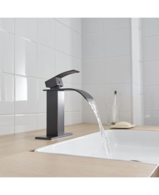 Waterfall Single Handle Single Hole Low-Arc Drip-Free Vanity Sink Bathroom Faucet