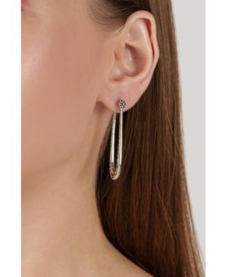 American West Jewelry Sterling Elongated Oval Etched Hoop Earrings