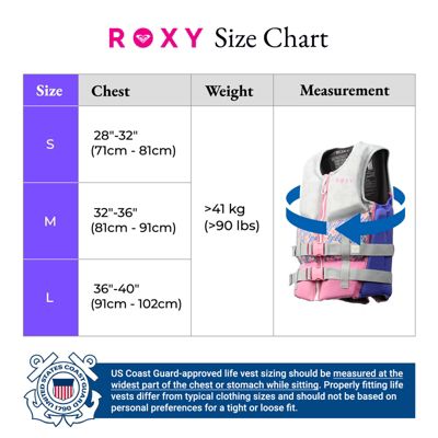 Roxy Women's Life Vest, USCG Approved Life Jacket, Evoprene PFD for water sports