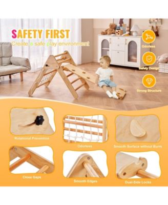 Toddler 4 in 1 Climbing Set with Wooden Pikler Triangle Ramp and Arch for Indoors