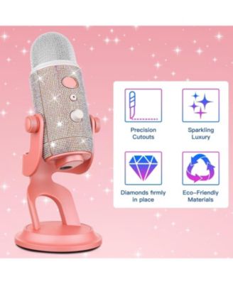 Blue Yeti Bling Sticker, Rhinestone Crystal Diamond DIY Decoration Shiny Skin Cover for Yeti & Yeti Pro Microphones (Silver