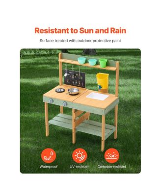 Kids Outdoor Wooden Mud Kitchen Toy Playset for Pretend Cooking and Gardening