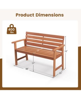 Solid Wood Bench Wood 2-Seat Chair w/ Slatted Seat & Inclined Backrest Patio