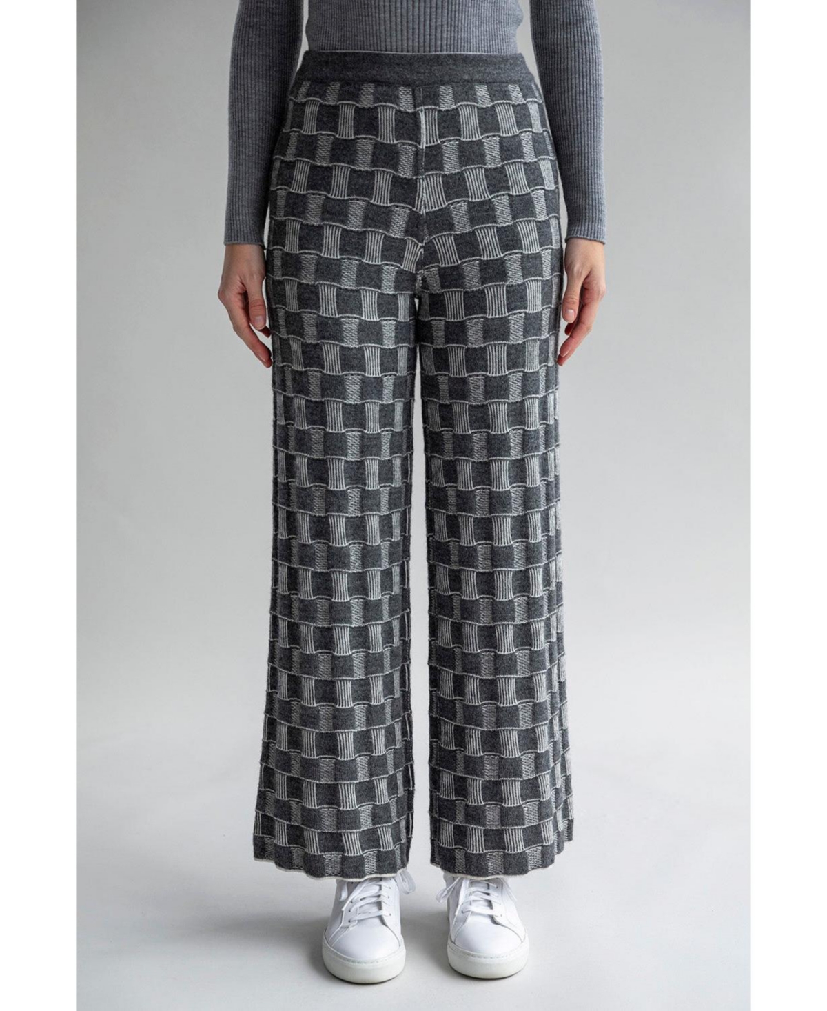 Women's Zoe Checkered Knit Trousers - Grey