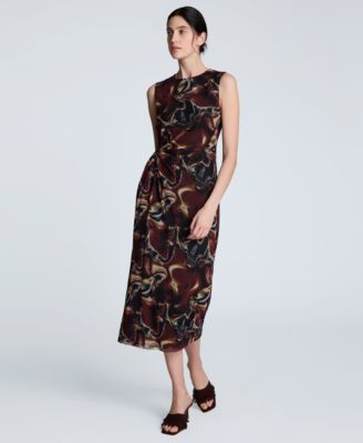 Women's Printed Side-Twist Sleeveless Midi Dress
