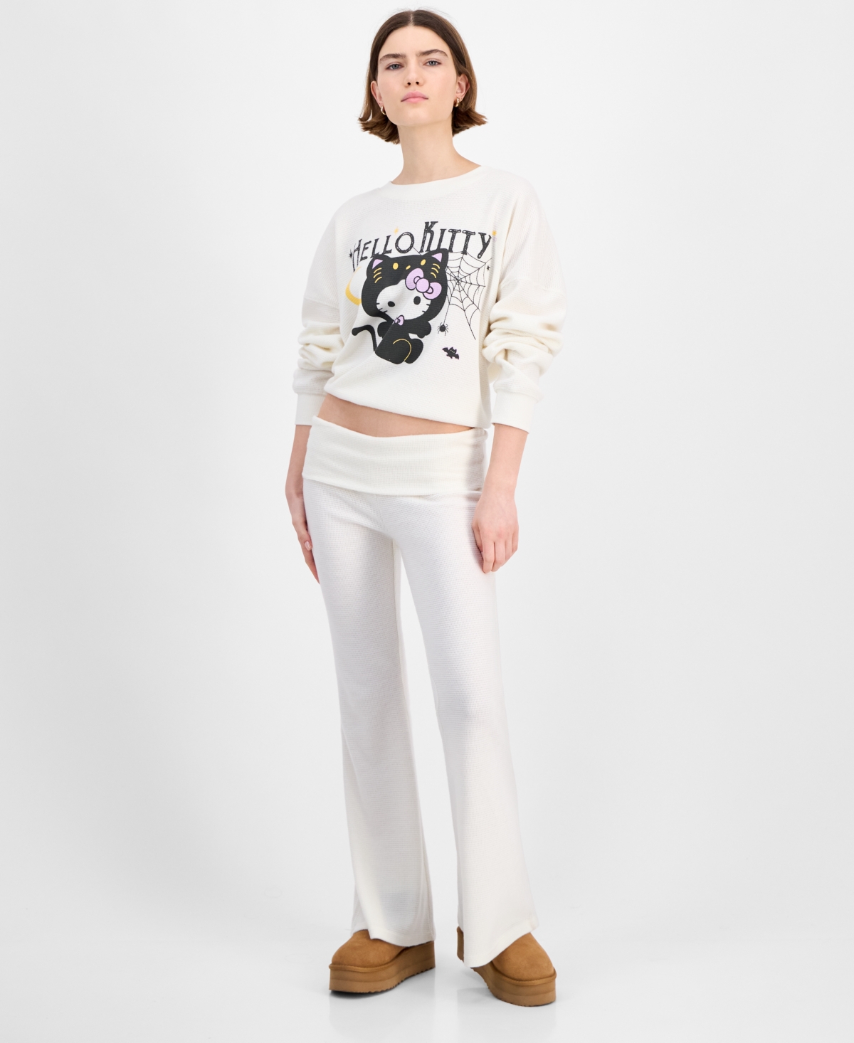 Grayson Threads, The Label Juniors Hello Kitty Thermal Fold Over Pants In White