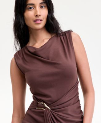 Women's Sleeveless Boat-Neck Pont&eacute;-Knot Wrap Midi Dress