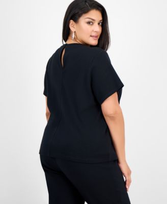 Plus Size Cotton Embellished-Neck Top, Macy's Exclusive